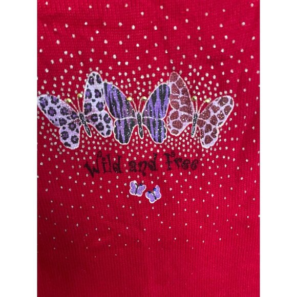 Wild and Free Red Baby Doll Cropped Fitted Short Sleeve Butterfly Sweater - Picture 4 of 9